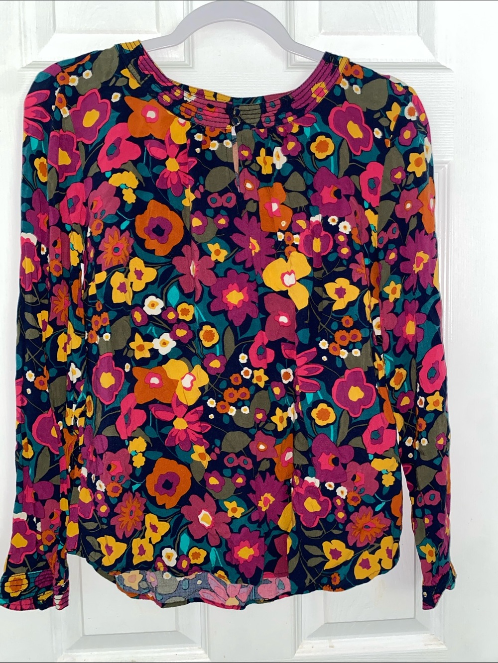 Women’s Floral Long-Sleeve Blouse - Pink & Yellow Print great condition